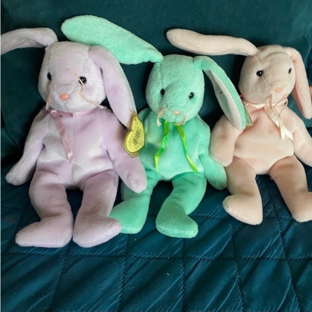 Lot of 3 Beanie Baby Bunnies, Hippity, Hoppity and Floppity 1996 retired